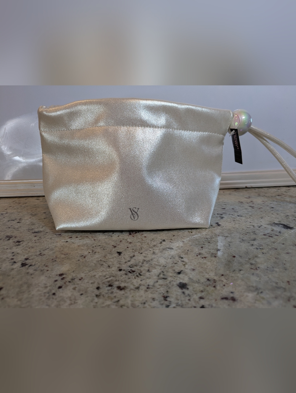 NWT Victoria’s Secret Metallic Champagne Cosmetic Bag Drawstring Pouch Travel